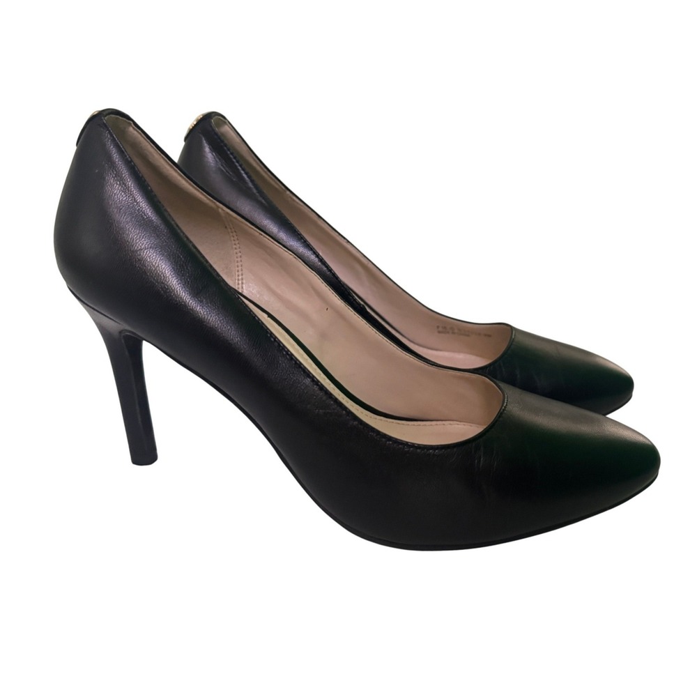 Cole Haan Black Leather Pointed Toe Pumps womens Heels gold accent 3.5" heel 9